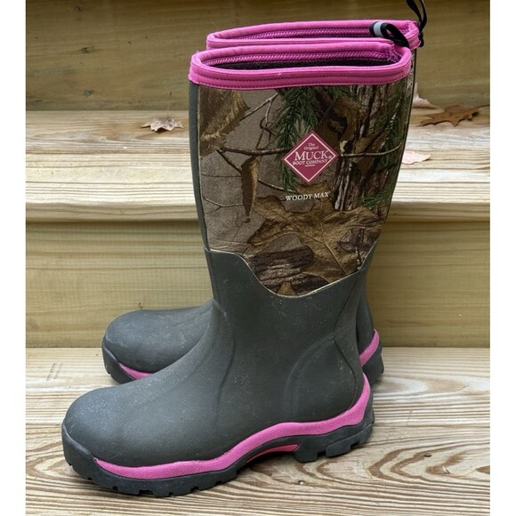 Original Muck Boots Woody Max Women’s Sz 7 Camo Pink Trim Hunting Farm Chore - Picture 1 of 13